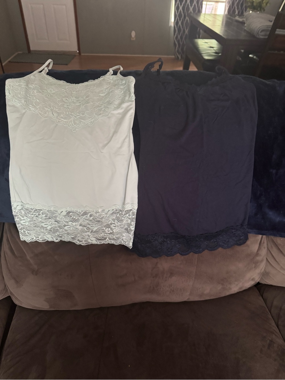 Lace Trim Camisole Tank Tops - White & Navy